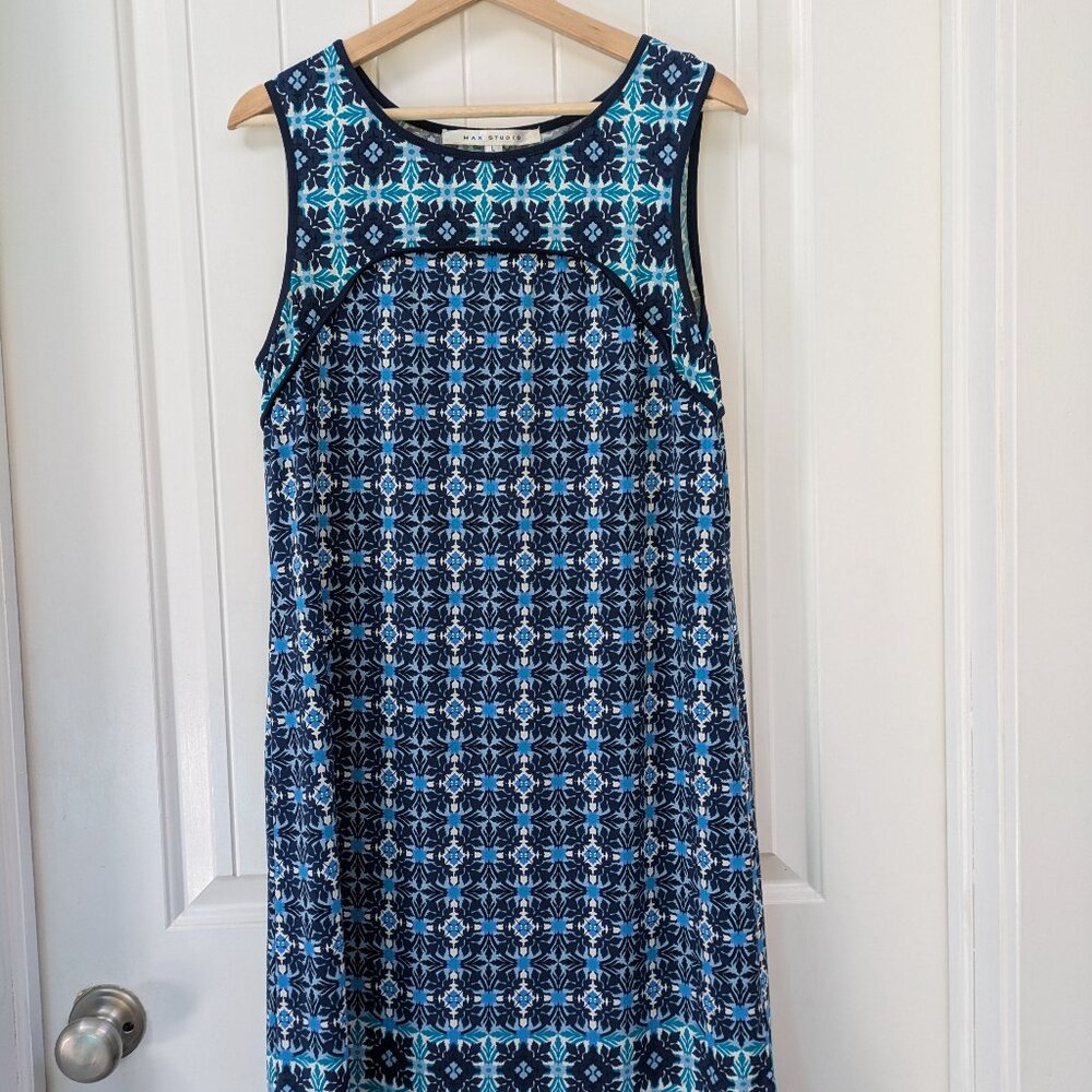 Max Studio Geometric Sleeveless Blue Dress
